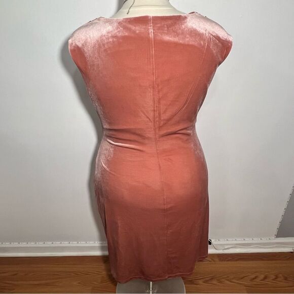 Nipon Boutique Dusty Rose Cowl Neck Ruched Side Velveteen Dress -- 16‎ - Picture 9 of 14